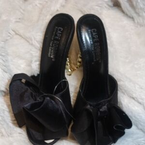 Cape Robbin Black Satin Mules with Bow Accent